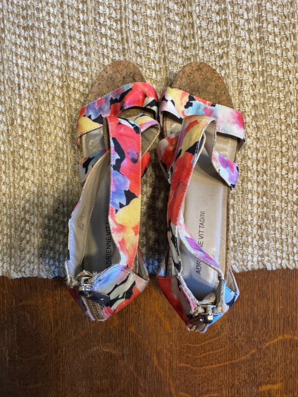 Adrienne Vittadini Floral Multicolor Cork Wedge Sandals